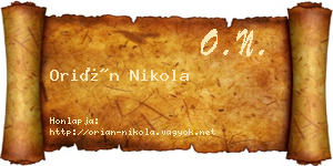 Orián Nikola névjegykártya